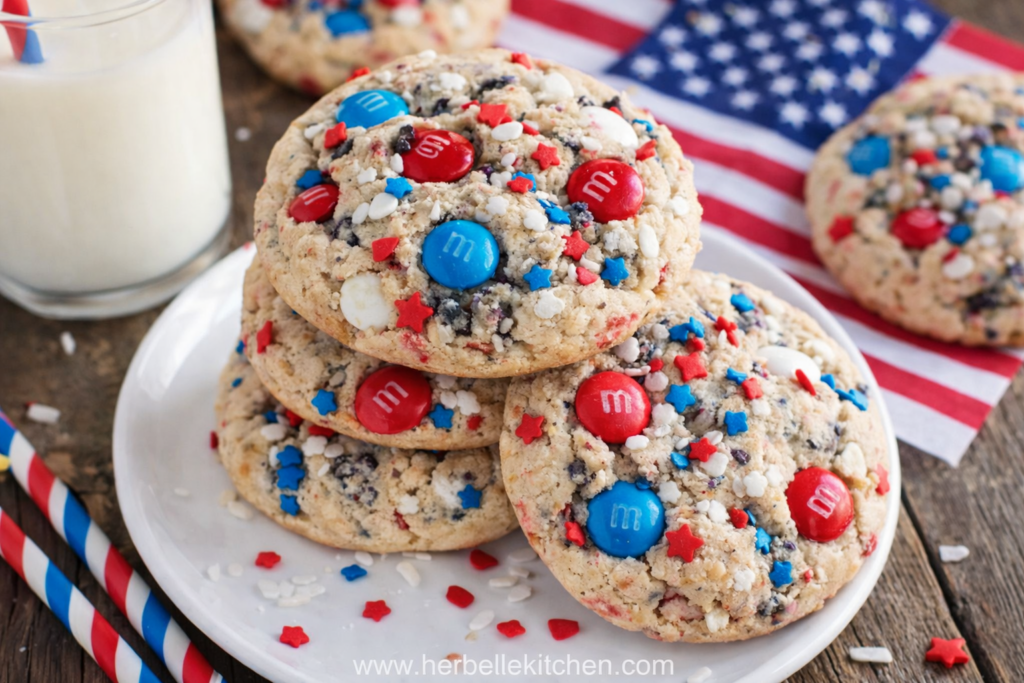 4th of July M&M Cookies – Soft Patriotic Cake Batter Cookies Recipe