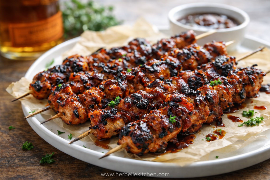 Bourbon BBQ Chicken Skewers with Bacon for an Easy Grilled Dinner