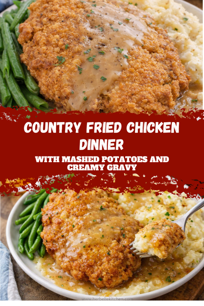 Country Fried Chicken Dinner with Mashed Potatoes and Creamy Gravy