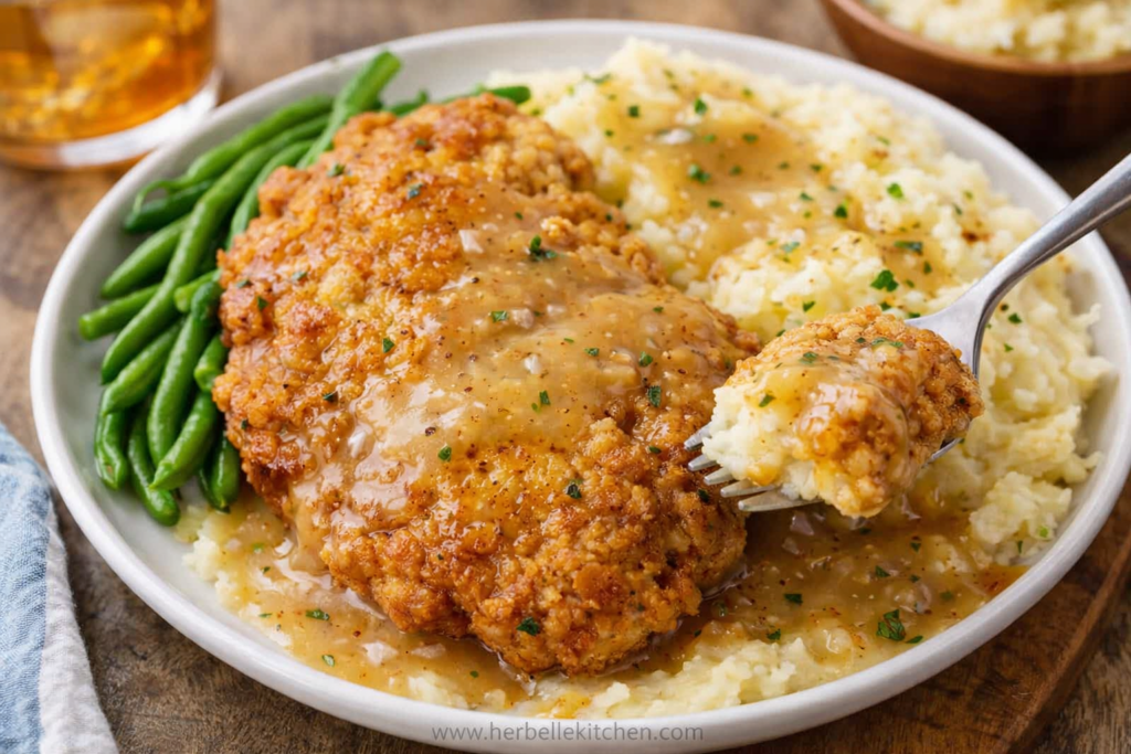 Country Fried Chicken Dinner with Mashed Potatoes and Creamy Gravy