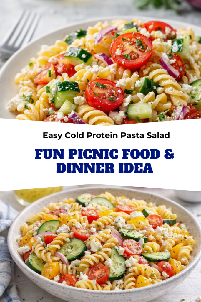 Easy Cold Protein Pasta Salad – Fun Picnic Food & Dinner Idea