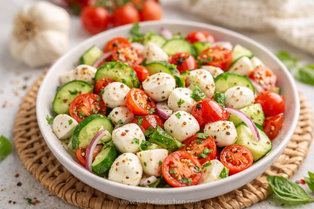 Easy Cucumber Caprese Salad – Sides To Go With Sandwiches Parties
