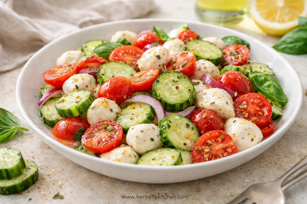 Fresh Cucumber Caprese Salad – Easy Cold Side Dish for Italian Food Parties