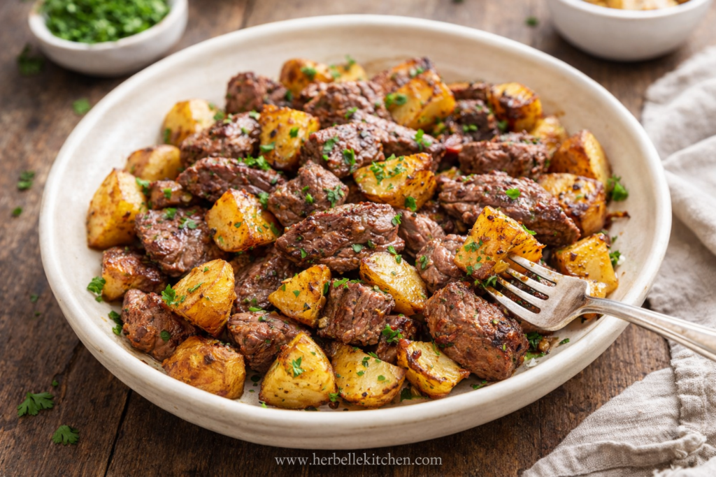 Garlic Butter Steak Bites and Potatoes – Healthy Steak and Potato Skillet Meal