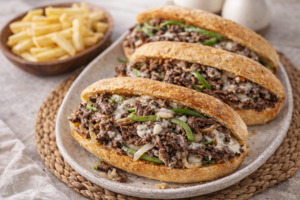 Juicy Philly Cheese Steak Subs with Homemade Philly Steak Marinade