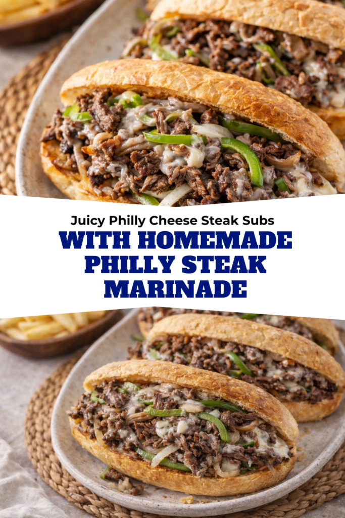 Juicy Philly Cheese Steak Subs with Homemade Philly Steak Marinade