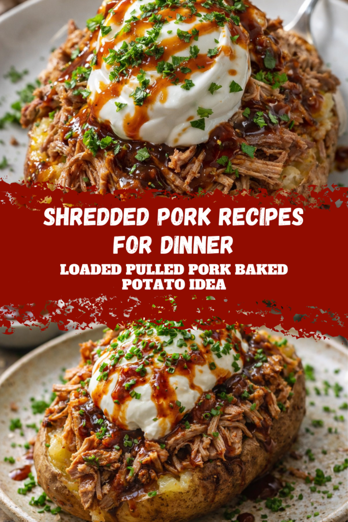 Shredded Pork Recipes for Dinner – Loaded Pulled Pork Baked Potato Idea