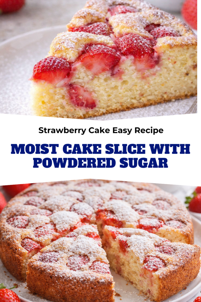 Strawberry Cake Easy Recipe – Moist Cake Slice With Powdered Sugar