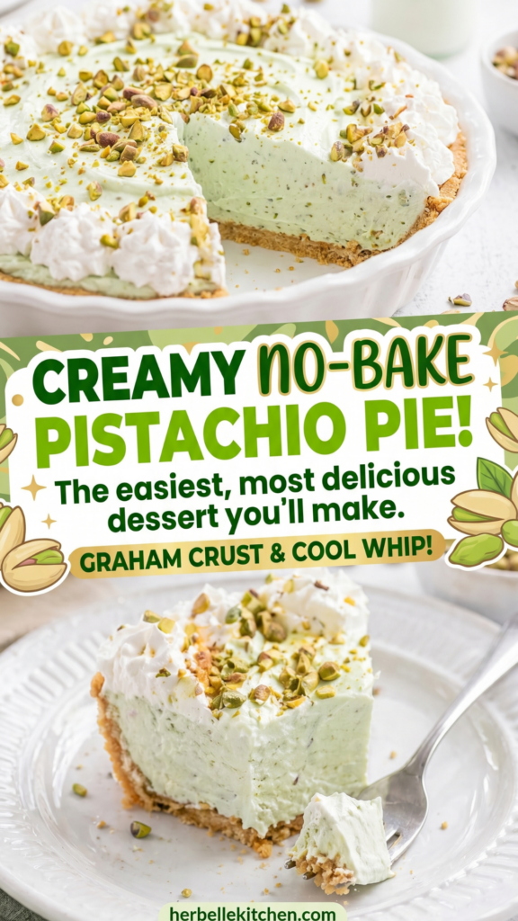 Creamy No Bake Pistachio Cream Pie with Cool Whip and Graham Crust