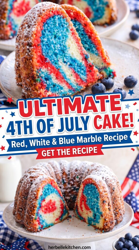 Red White and Blue Marble Cake – Patriotic Cake Ideas 4th Of July Party Favorite