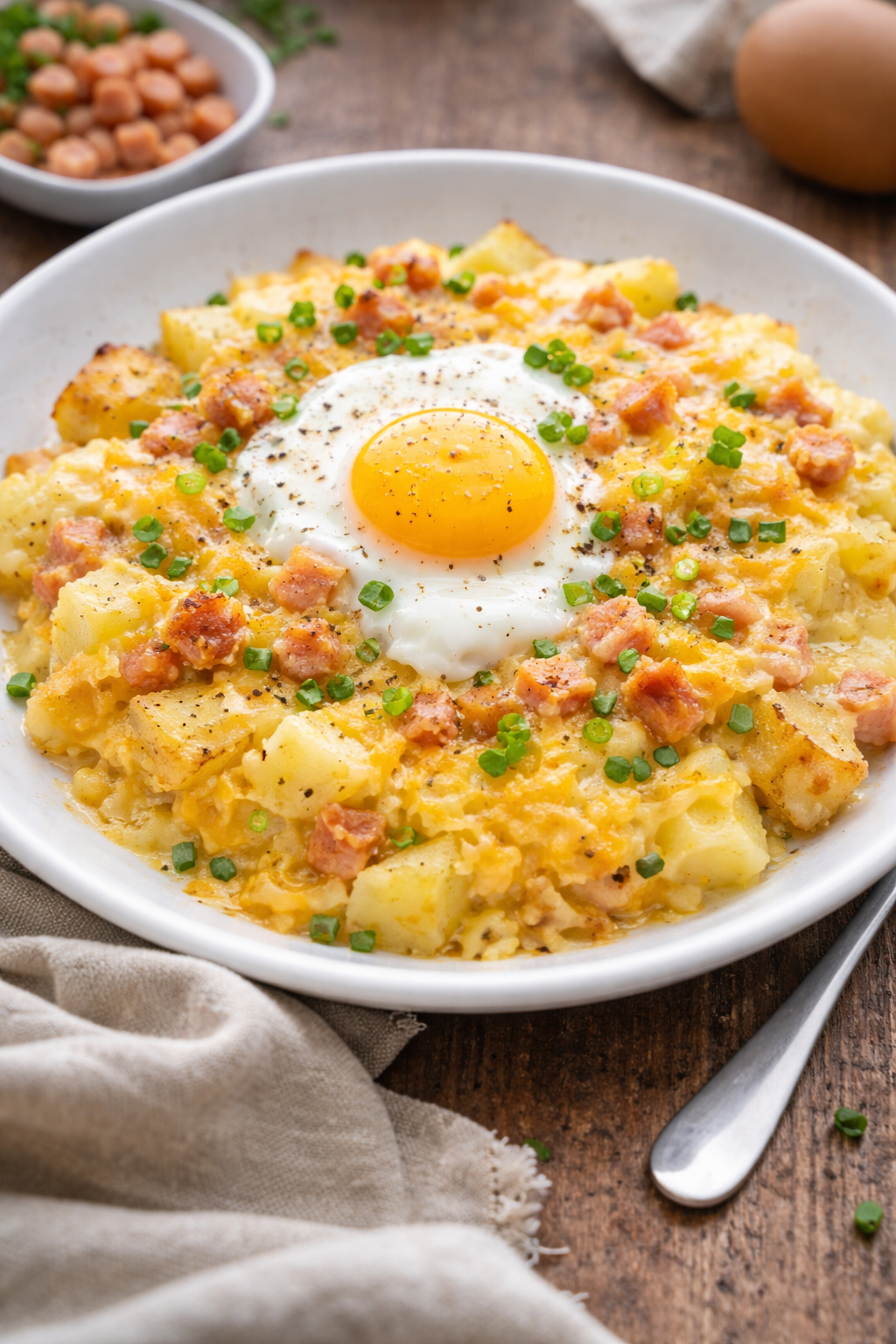 Breakfast Food For Dinner Cheesy Potato Egg Scramble with Eggs & Potatoes
