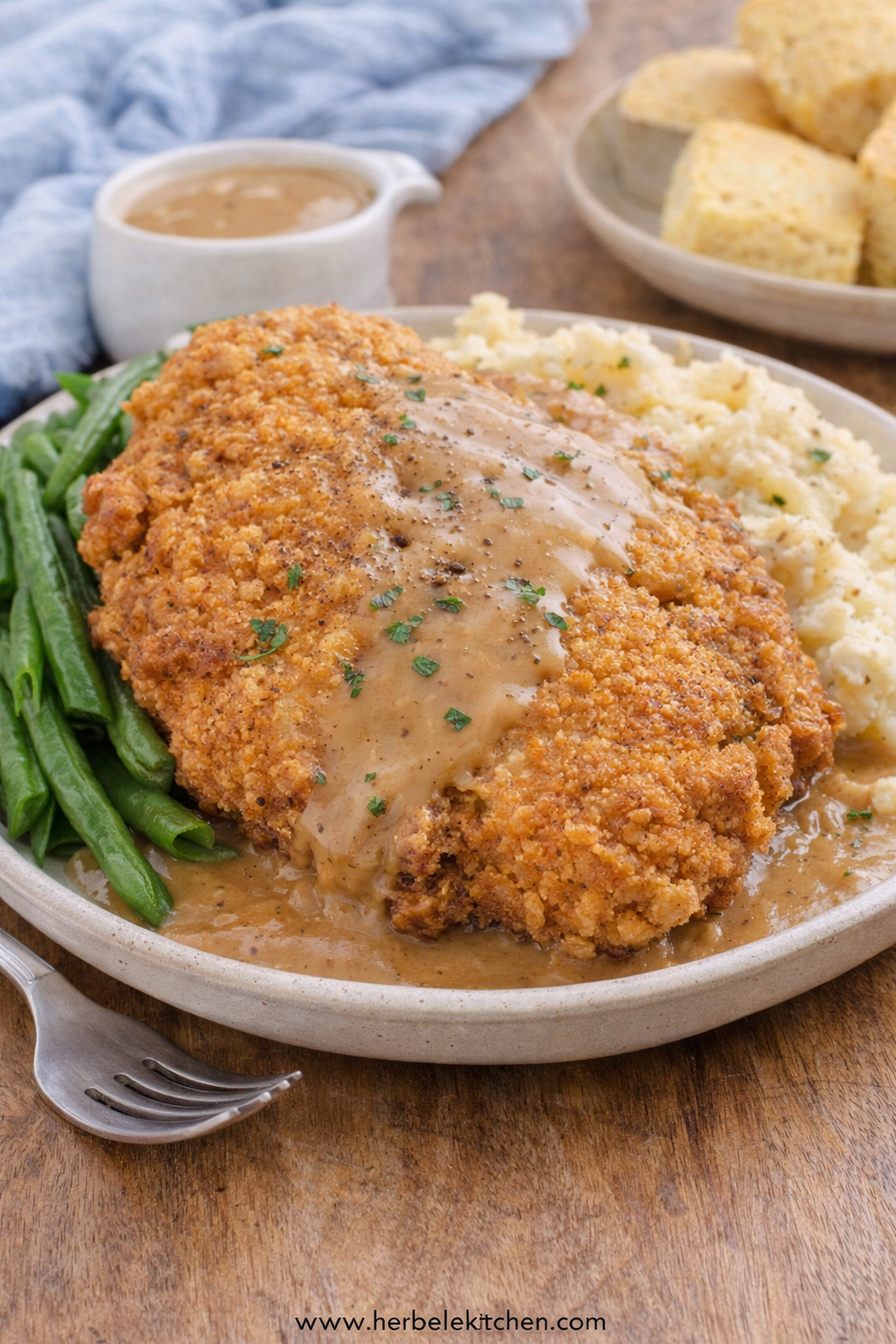 Country Fried Chicken Dinner with Mashed Potatoes and Creamy Gravy