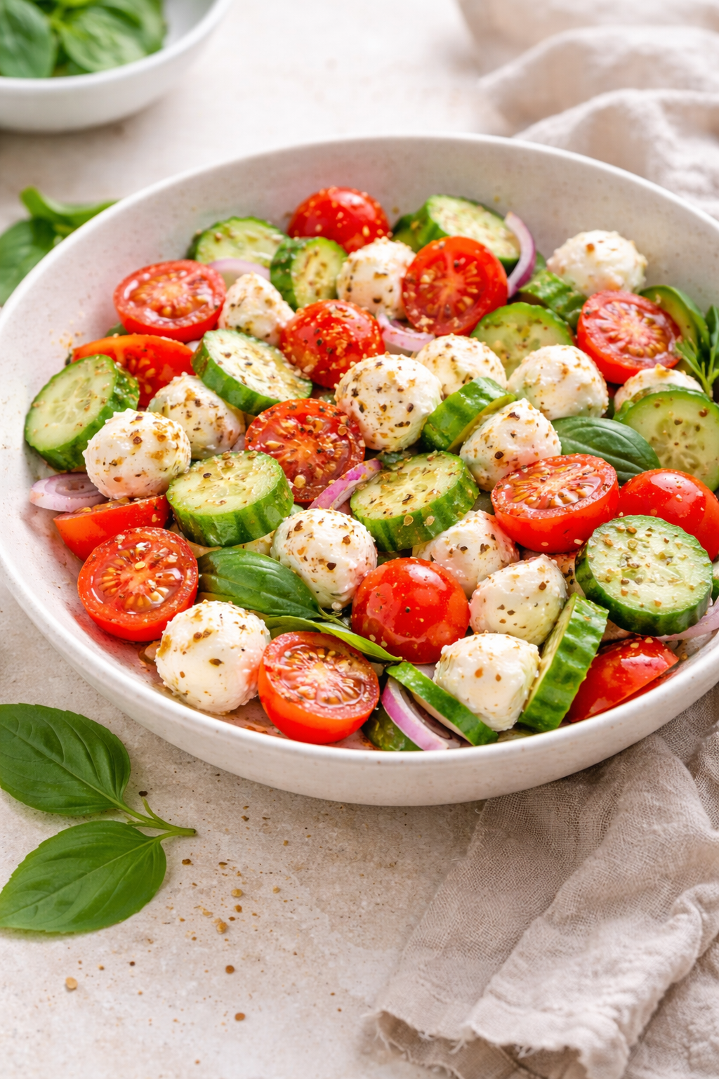 Fresh Cucumber Caprese Salad – Easy Cold Side Dish for Italian Food Parties