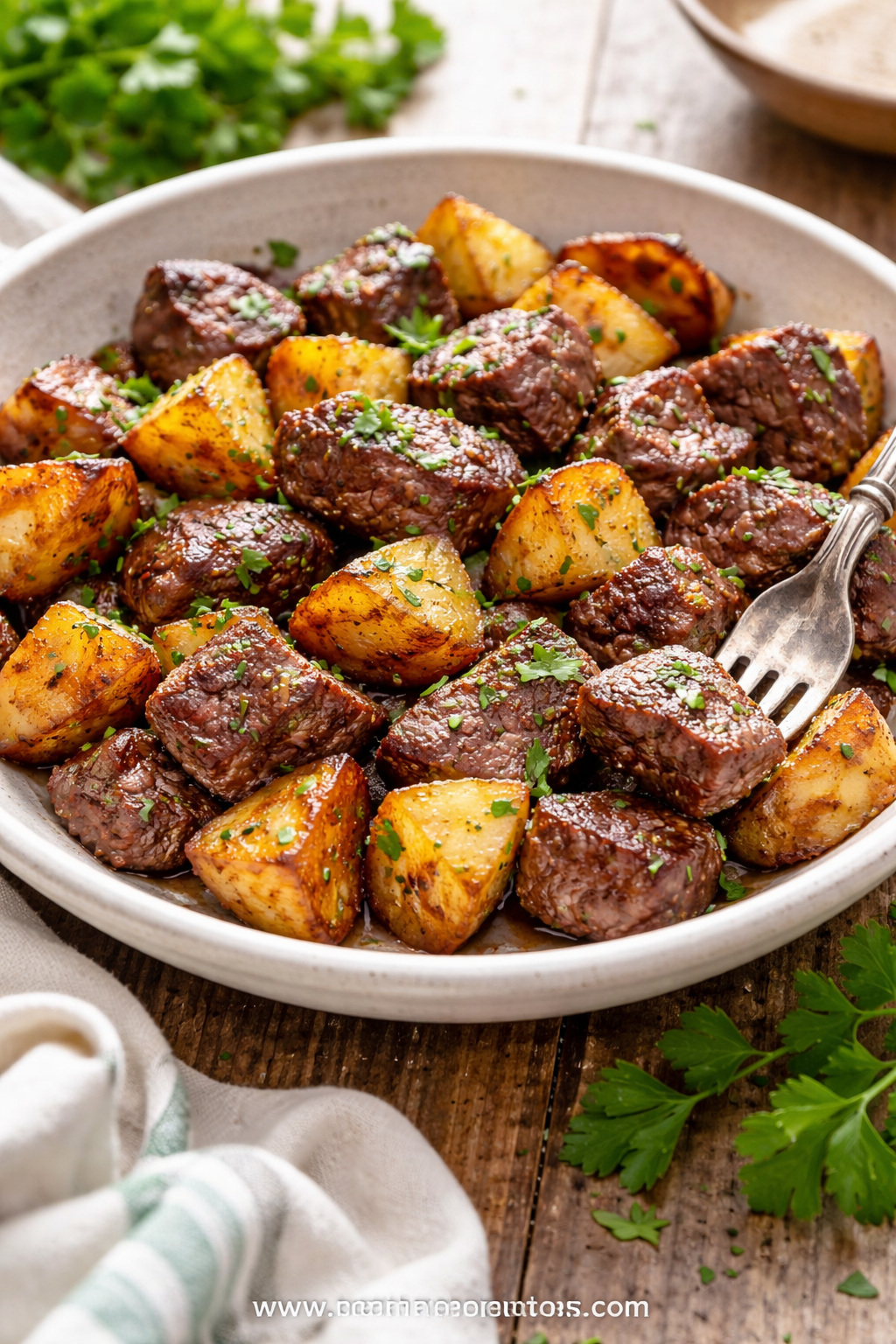Garlic Butter Steak Bites and Potatoes – Healthy Steak and Potato Skillet Meal