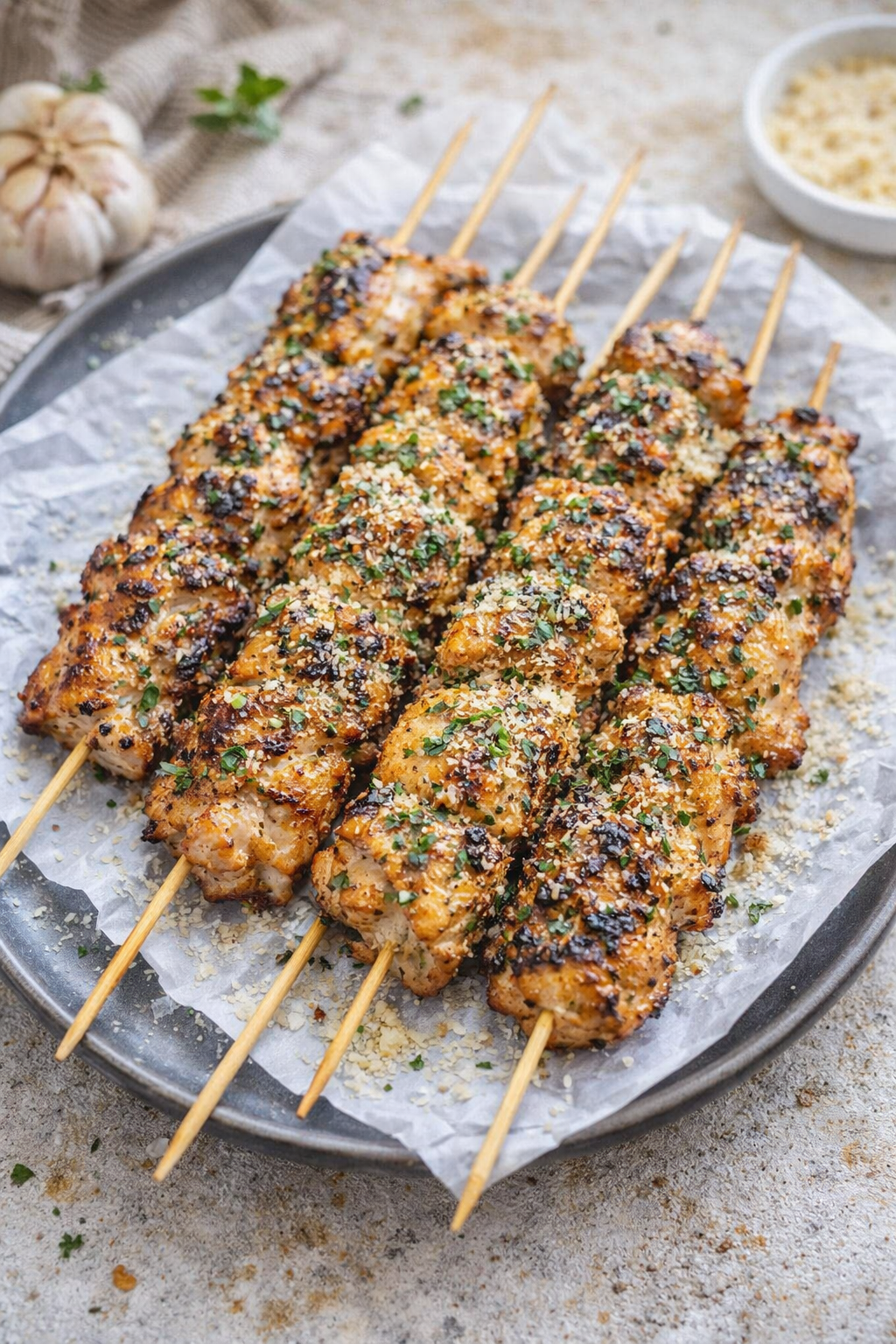Grilled Garlic Parmesan Chicken Skewers – Perfect Summer Dinner