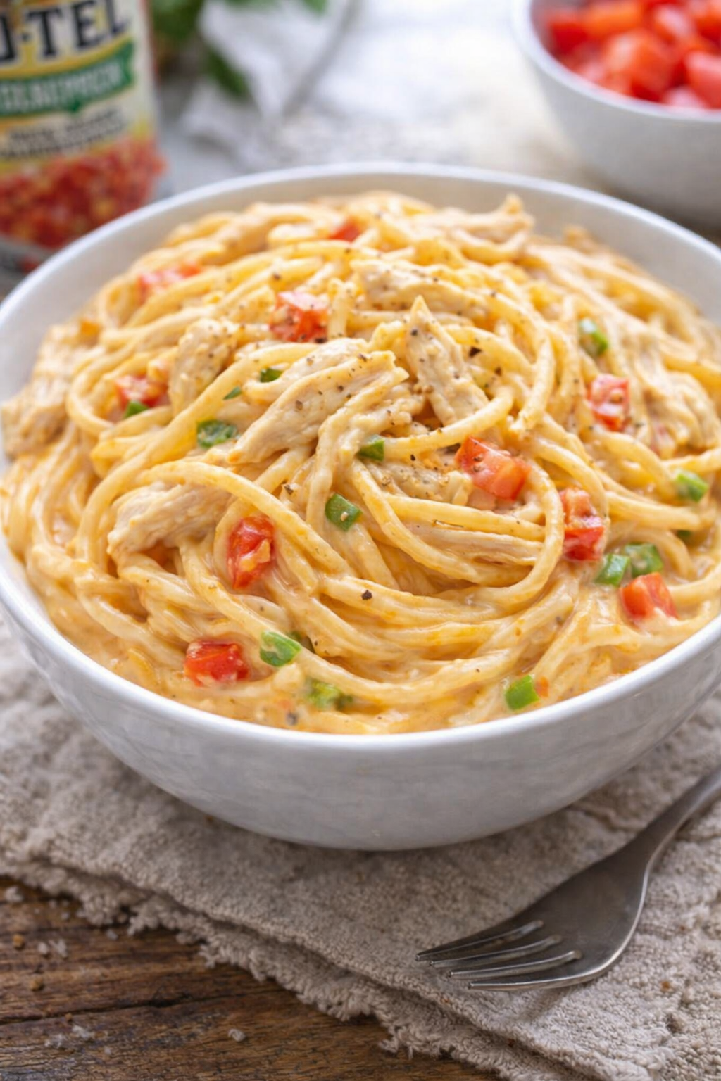 Some dinners just feel like a small victory. You toss a few ingredients into the slow cooker, walk away, and hours later—boom—your kitchen smells like you’ve been cooking all day. That’s exactly the magic behind this Creamy Chicken Spaghetti Recipe. It’s warm, cozy, ridiculously comforting, and somehow manages to taste like a full-on weekend meal… even when it’s a chaotic Tuesday night. This dish is a lifesaver when the day gets busy. Everything cooks right in the slow cooker, which means minimal effort and maximum flavor. Set it, forget it, and let the crockpot do the heavy lifting. By the time dinner rolls around, you’ve got tender chicken, perfectly cooked pasta, and a creamy, cheesy sauce that practically hugs every bite. No complicated steps, no fancy techniques—just a solid Chicken Spaghetti Recipe Crockpot families love. And let’s talk about the flavor boost. The secret hero here? Rotel. Those diced tomatoes and green chiles add just enough zip to balance the rich, creamy sauce. That’s why this dish fits perfectly into the world of Rotel Recipes—comfort food with a little extra personality. Even better, the prep takes about 10 minutes tops. Seriously. Toss in the ingredients, give it a quick stir, and move on with your day. IMO, recipes like this deserve a permanent spot in the dinner rotation. It’s no surprise people keep searching for Chicken Crockpot Recipes Easy enough to handle busy schedules but still deliver big flavor. The result is classic comfort food at its best: tender chicken, creamy sauce, and satisfying pasta all in one bowl. That’s why so many home cooks love recipes like Easy Chicken Spaghetti Recipe Crockpot meals and other cozy Chicken Spaghetti Recipes that come together without the stress. And honestly? Once you try this Crockpot Chicken Spaghetti, you might start looking for excuses to make more Crockpot Pasta dinners. FYI—leftovers are even better the next day.