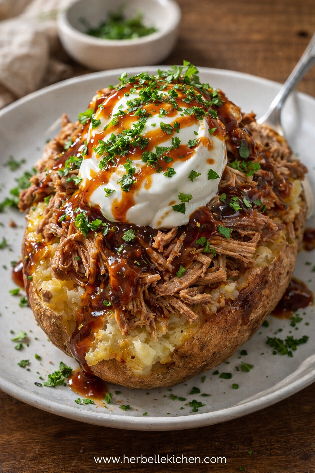 Shredded Pork Recipes for Dinner – Loaded Pulled Pork Baked Potato Idea